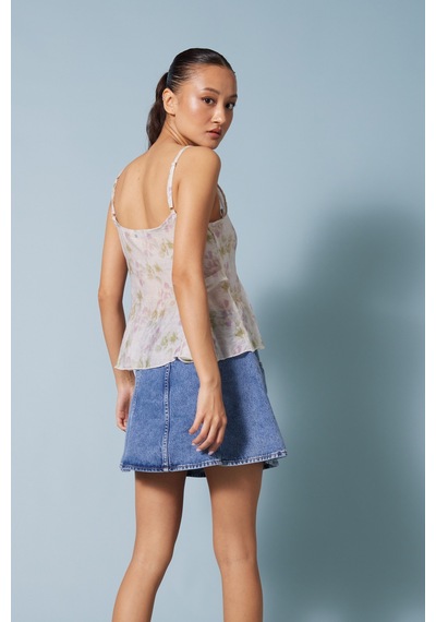 Desenli Peplum Top Ekru