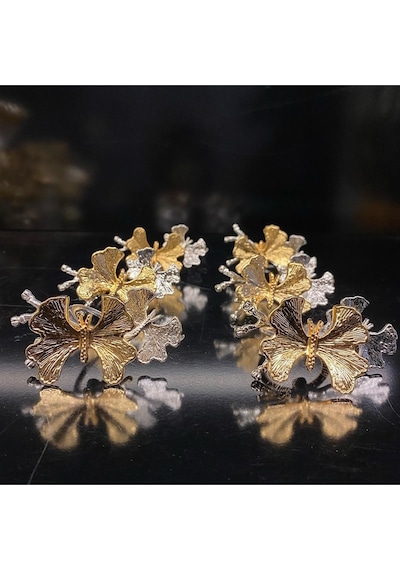 Roy Kıng Kelebek 6 Lı Altın&gümüş Peçete Yüzüğü 8x4x5.5 Cm Iki Kelebekli Gold&silver Sofra Yüzük Silver