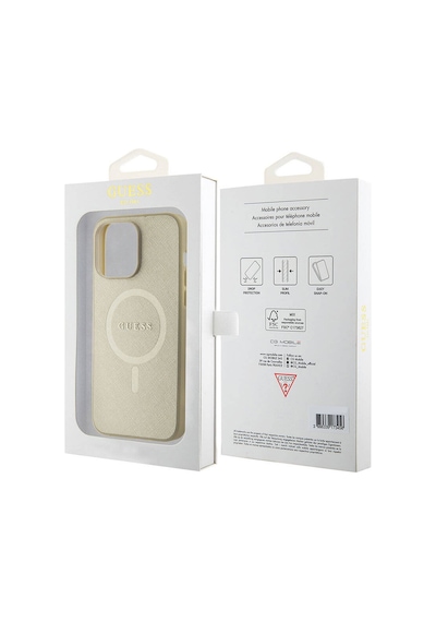 Apple Uyumlu iPhone 15 Pro Max Kılıf Guess Lisanslı Magsafe Şarj Özellikli Yazı Logolu Saffiano Siyah