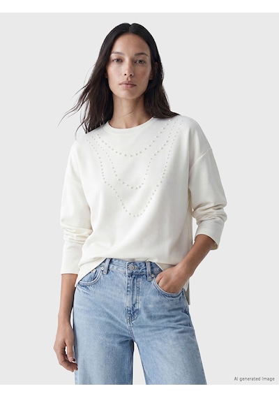 Lcw Everyday Beyaz İnci İşlemeli Soft Touch Kadın Tunik