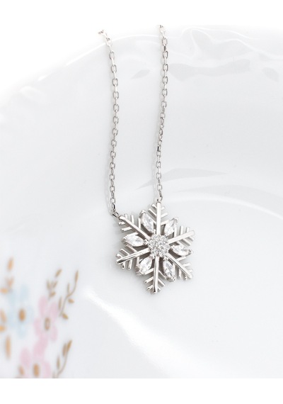 Brezza Lusso Jewelry  Diamond Seri Elegant Kar Tanesi Snowflake Kadın Gümüş Kolye 42 CM 42 CM