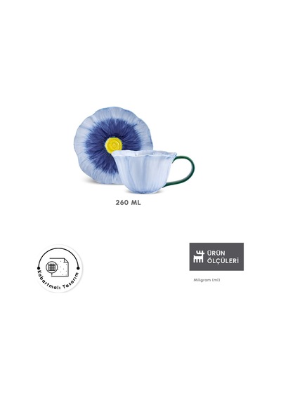 Karaca Bluebell Çay Fincanı Ve Tabağı 260 Ml Mavi