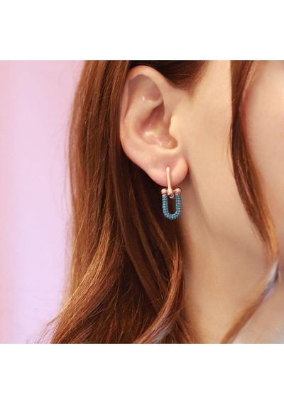 Turkuaz Taşlı Tif Model Rose Gold Kaplama Gümüş Küpe Gümüş