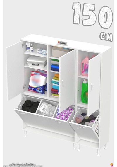 Ohbe 100 + 50cm Genişlik 160cm Boy 32,5cm Derinlik Kirli Sepetli 3 Uzun Kapak Çok Amaçlı Banyo Dolabı 100 + 50 Cm Ohbe 100 + 50cm Genişlik 160cm Boy 32,5cm Derinlik Kirli Sepetli 3 Uzun Kapak Çok Amaçlı Banyo Dolabı 100 + 50 Cm