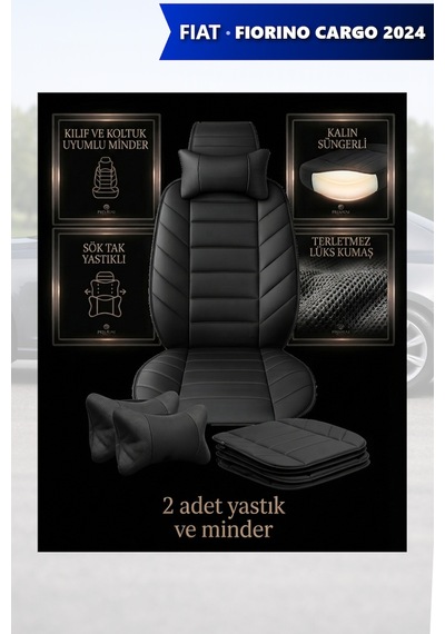 Fiat Fiorino Cargo 2024 Uyumlu Premium Lüks Siyah Renk 2 Adet Minder Ve Yastık