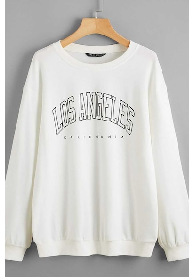 Mad Girls Beyaz Baskılı Oversize Kadın Sweatshirt Mg780