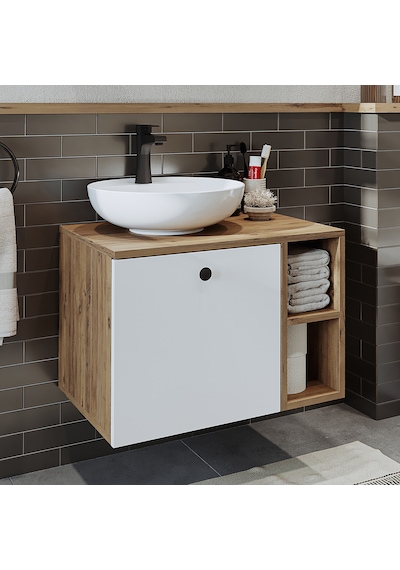 Lavabolu Mdflam 65 Cm Çekmeceli Banyo Dolabı Atlantik Çam - Beyaz Lavabolu Mdflam 65 Cm Çekmeceli Banyo Dolabı Atlantik Çam - Beyaz