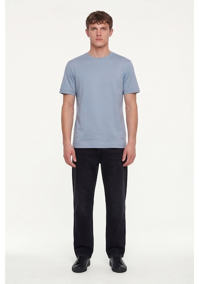 Sabri Özel Erkek Gri Normal Kesim Regular FitPamuk Dokuma Bisiklet Yaka Basic T-shirt