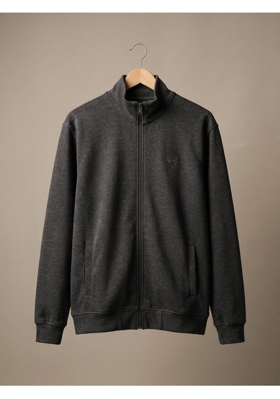 Maccali Erkek Gri Büyük Beden Pamuklu Fermuarlı Sweatshirt