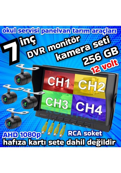 4 Adet Ahd 1080p Kelebek Kameralı 256 Gb 7 İnç Hybrid Dvr Monitör 12 Volt