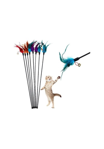 Çıngıraklı Tüylü Kedi Oyun Çubuğu Kedi Oltası Oyuncağı