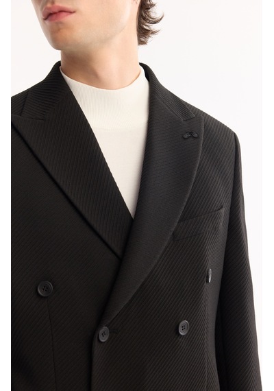 Avva Erkek Siyah Kruvaze Bi-stretch Hafif Dokulu Blazer Comfort Slim Fit Ceket A52y4018