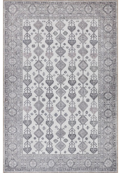 Stonart Eskitme Vintage Desenli Bej/gri Otantik Yıkanabilir Şönil Halı Al 448 Bej