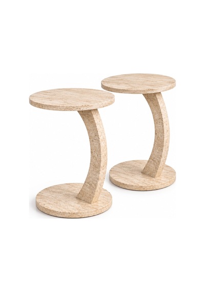 2'li C Sehpa Seti Modern Tasarım Yan Sehpa Traverten Traverten