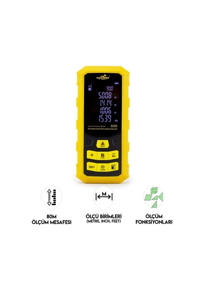 Dawrek H02 Lazer Mesafe Ölçer 80 Metre Dijital Hassas Ölçüm Cihazı Çok Fonksiyonlu Sarı