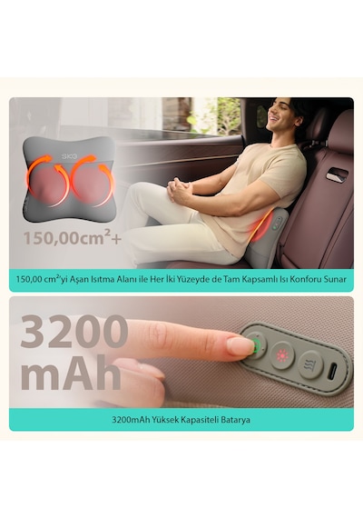 SKG VS500 Masaj Yastığı | Bel Sırt Boyun Kalça Omuz | Isı Destekli, Kablosuz, Ergonomik, Type-C Şarjlı