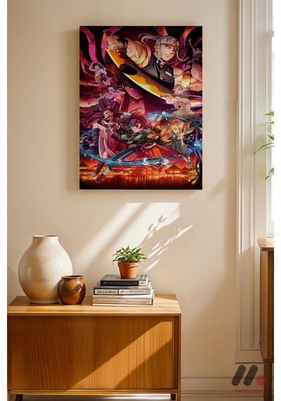 Demon Slayer Savaş Sahnesi Poster, Çerçevesiz Yüksek Kalite Duvar Afişi - Anime Severlere Özel Hediy