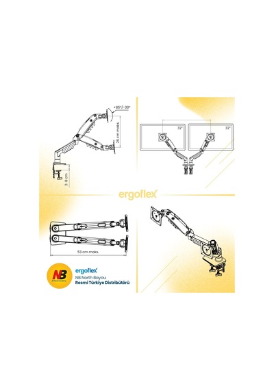 North Bayou Nb Ergonomic 17-32 İnch Çift Kol 2-9 Kg Kapasiteli Yeni Nesil Profosyonel Monitör Standı
