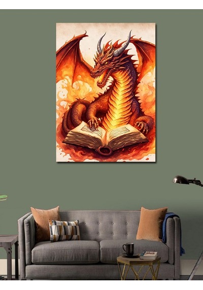Kanvas Tablo Kitap Okuyan Ejderha 70cmx100cm
