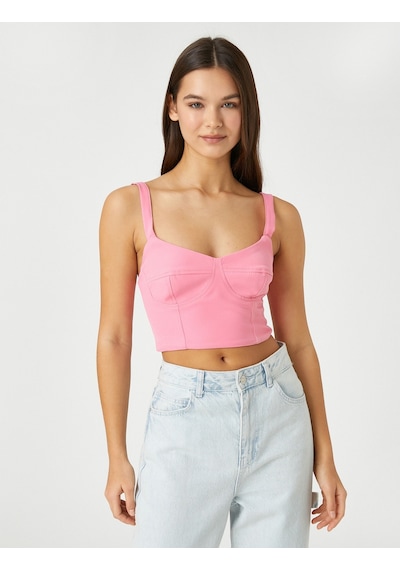 Koton Crop Büstiyer İnce Askılı Balen Görünümlü Pembe 2sal30052ıw 2SAL30052IW250 Gül