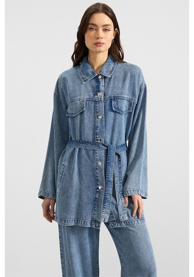 Olcay Çıt Çıt Kapamalı Soft Denim Ceket Pantolon İkili Takım Mavi 9398-tk