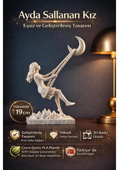Sallanan Kız Biblosu - Dekoratif Hediye - Home Hediyelik - Ay'da Sallanan Kız Beyaz 14 X 19 Diğer