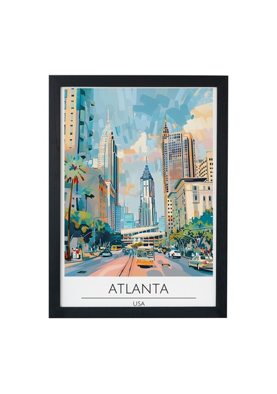 Atlanta Usa Ahşap Çerçeveli Dekoratif Duvar Tablosu Siyah