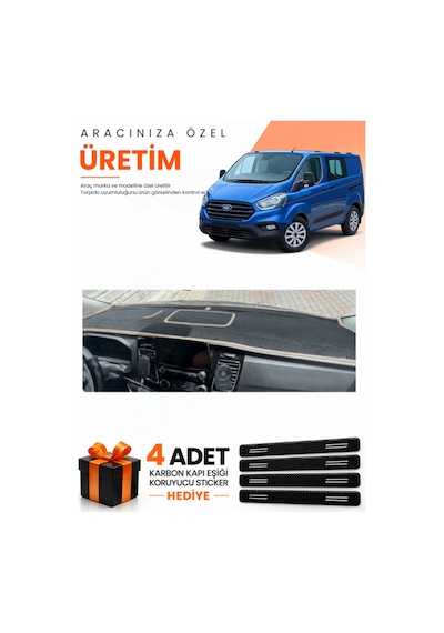 Ford Transit Custom 2016-2024 Uyumlu Torpido Koruma Örtüsü Oto Kılıfı - Siyah Bej