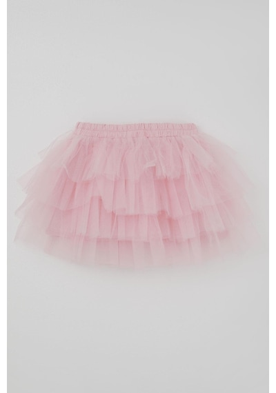 Breeze Kız Çocuk Tütü Etek Tül Detaylı Katlı Fiyonk Aksesuarlı 4-8 Yaş, Pembe Pembe