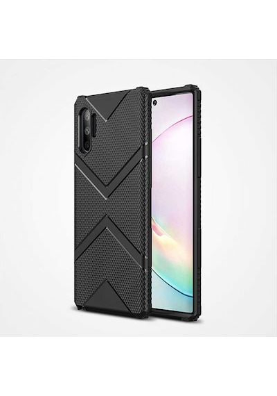 Galaxy Note 10 Plus Kılıf Köşeleri Airbagli Parmak İzi Yapmayan Hank Silikon Kılıf Siyah