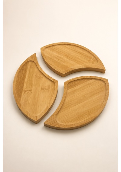 Circle - 3 Parça Bambu Çerezlik Sunumluk 21 Cm Bambu