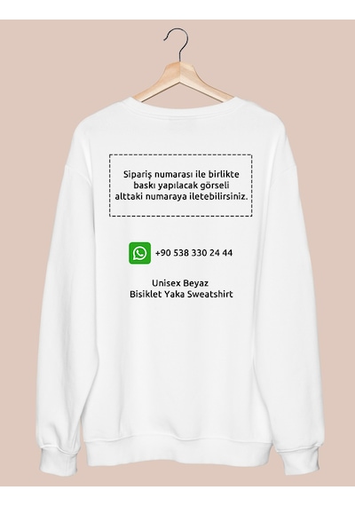 Unisex Beyaz Bisiklet Yaka Sweatshirt Kişiye Özel Baskı Resim Baskılı Kazak Beyaz