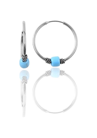 Gümüş 14 Mm Turkuaz Taşlı Halka Küpe