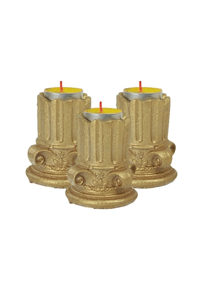 Eskitme Mumluk Şamdan 3 Adet Tealight Uyumlu Tarihi Sütun Model - Altın