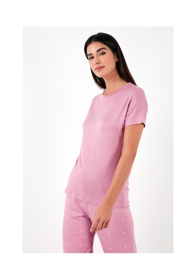 Lela Regular Fit Bisiklet Yaka Kısa Kollu Bayan Pijama Takımı 65750107 Pudra