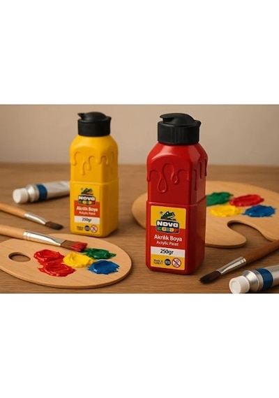 Nova Color Sarı Akrilik Boya 250 Gr 1 Adet Su Bazlı Akrilik Boyası Hobi Sanatsal Boy Tuval Ahşap Metal
