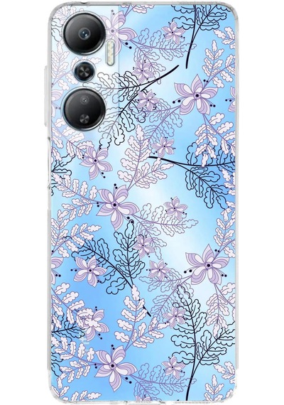 İnfinix Hot 20 Uyumlu Kamera Korumalı Floral Lila Tasarımlı Şeffaf Silikon Kılıf