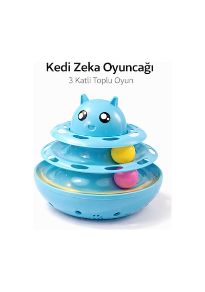 Hacıyatmaz Kedi Oyuncağı 3 Katlı Toplu Zeka Oyuncağı 20x21 Cm - Devrilmez Interaktif Oyuncağı