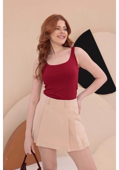 Bbbutikbasic Kare Yaka Esnek Atlet Bluz Hkn34 Kırmızı