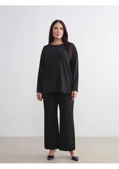 Lcw Everyday Siyah Bisiklet Yaka Oversize Kadın Tişört