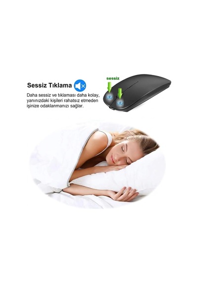 Çift Modlu Şarj Edilebilir Sessiz Kablosuz Mouse Bluetooth + 2.4ghz