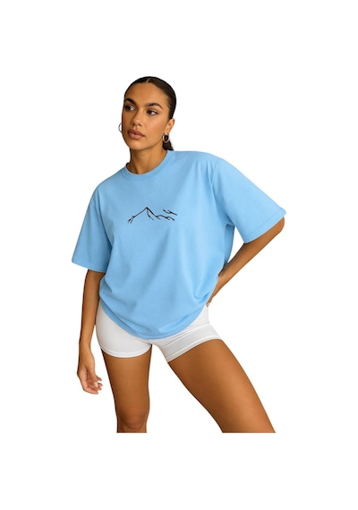Dağ Baskılı Kadın Oversize Unisex Tişört Bebe Mavisi