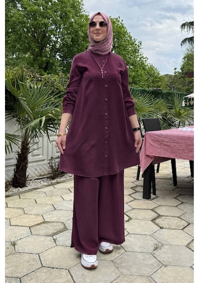 Rabia Şamlı Ezgi Pantolonlu Takım Bordo Çok Renkli