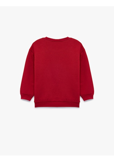 Koton Fiyonk Detaylı Bisiklet Yaka Uzun Kollu Şardonlu Sweatshirt Bordo 7wmg10171ak