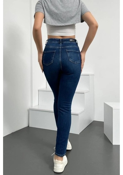 Kadın Lacivert Süper Skinny Fit Esnek Likralı Yüksek Bel Denim Jean Kot Pantolon Lacivert