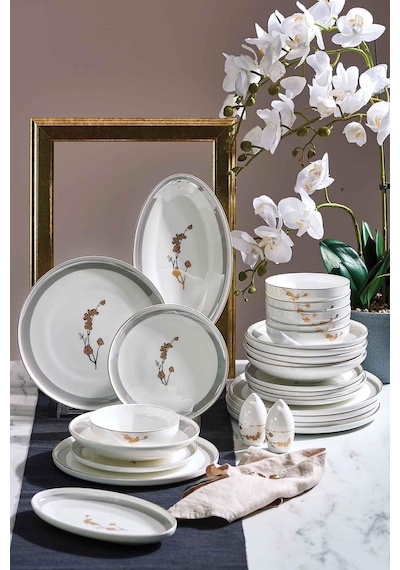 N3562 Amber Elegans 56 Parça 12 Kişilik Yemek Takımı Beyaz Beyaz