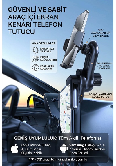Magsafe Uyumlu 2in1 Araç İçi Telefon Güçlü Mıknatıslı Ekran Arkası Ve Havalandırma Tutucu Mt6084 Çok Renkli