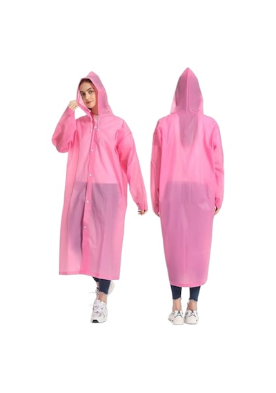 Tezzgelsin Kadın Rüzgar Geçirmez Kapüşonlu Yağmurluk Pembe