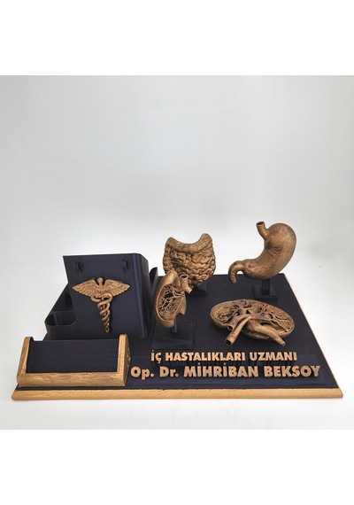 Kişiye Özel İç Hastalıkları Uzmanı Masa İsimliği Ve Kartvizitlik Gold - Siyah