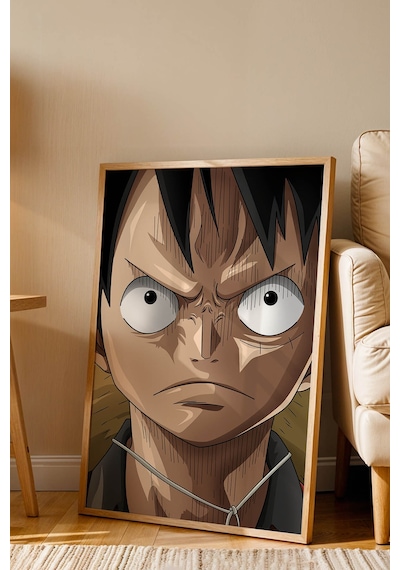 One Piece Luffy Kararlı Portre Çerçeveli Tablo - Premium Genç Odası Anime Duvar Dekoru Poster Kayın